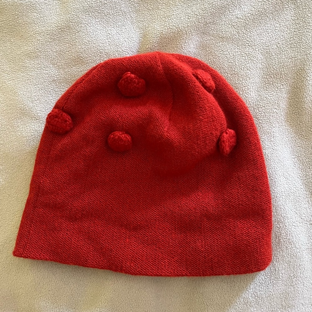 Alpaca International beanie spiced pumpkin color with decorative bubbles